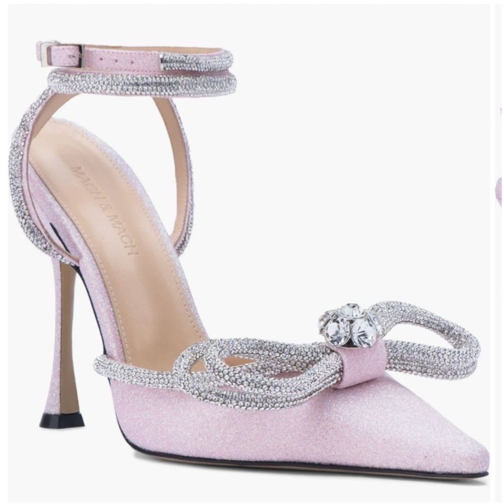 Mach and Mach Glitter Double Crystal Bow Pointed Toe Pump